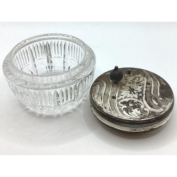 1940-50s Musical Cut Glass Powder Vanity Jar West Germany Silver RARE - Picture 5 of 11
